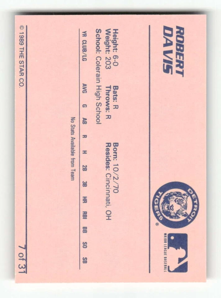 1989 Star Bristol Tigers 7 Robert Davis BXCP21 - Image 2 of 2