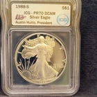 1988 S American Silver Eagle $1 PR70 DCAM ICG Austin Hutto Signed White Label