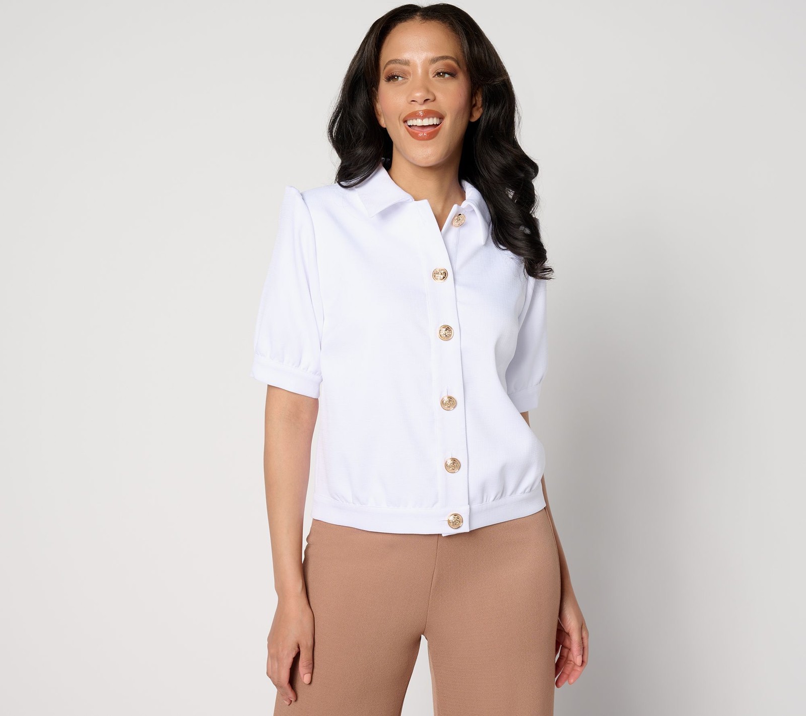 Dennis Basso Women's Jacket Sz XL Textured Short Sleeve Button White A647487