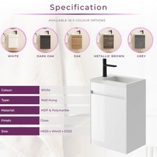 Image of White Cloakroom Compact Vanity Unit Includes Basin Sink Wall Hung 440mm 550mm