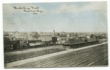 Rawlins WY Bird's Eye View & Train Station Depot c1910 Postcard Wyoming