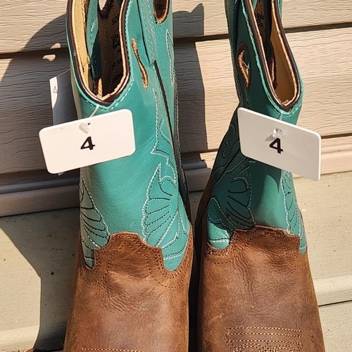 Masterson Boot Co. Kids Western Cowboy Boots Brown Turquoise Size 4 M New - Picture 4 of 11
