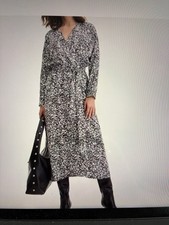 New I.N.C. Jade Spots Dolman Sleeve Faux Wrap Vneck Midi Dress, Black/White M