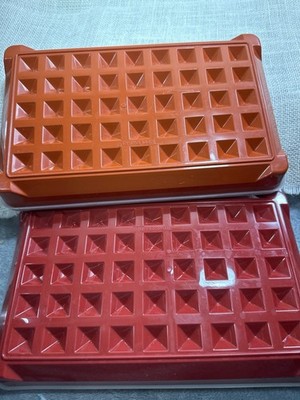 Tupperware Bacon Keeper Meat Keeper Set Orange Rust Red Refrigerator Storage