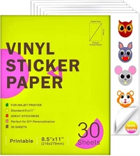 30 Sheets Vinyl Sticker Paper Printable 8.5x11” Inkjet Printer NIDP