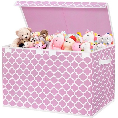 Large Pink Wooden Toy Chest Flip Top Organizer Storage Box for Kids Girls