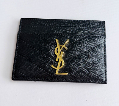Saint Laurent Black Chevron YSL Logo Card Holder Credit Card Wallet