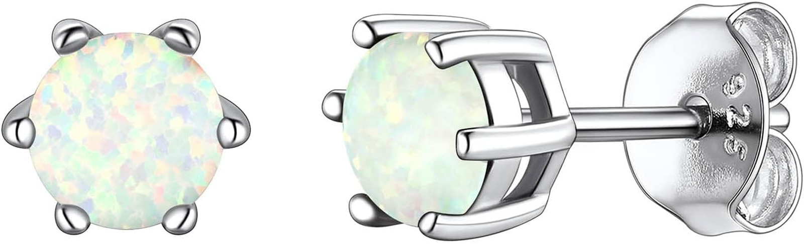 925 Sterling Silver 6 Prong Birthstone Necklace/Stud Earrings, Dainty Small Crys