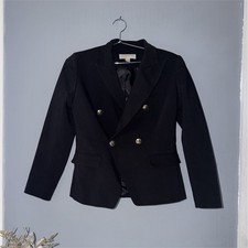 Michael Kors Women's Black Double-Breasted Blazer, Notch Lapel, Regular Fit,