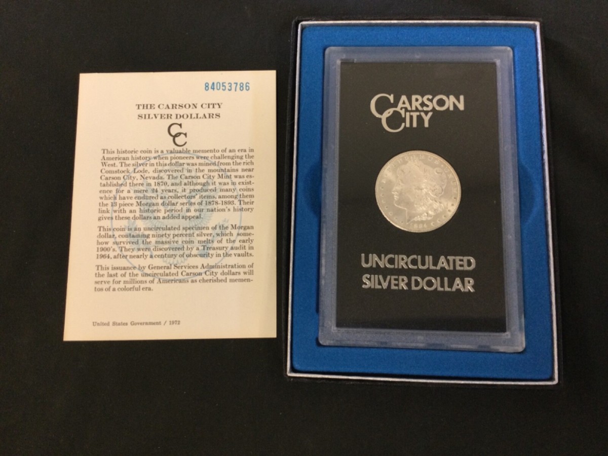 1884-CC MORGAN CARSON CITY UNCIRCULATED SILVER DOLLAR IN GSA
