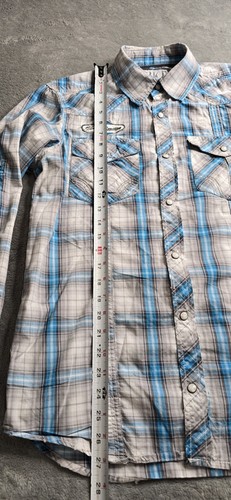 BKE Buckle Pearl Snap Button Shirt Men S Slim Blue Gray Plaid Western Embroidery - Picture 10 of 21