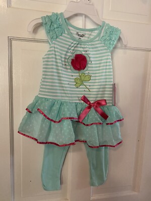 Nannette 2 Piece capri Green Stripe With Flower NWT Size 6