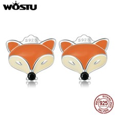 Wostu Fashion 925 Sterling Silver Fox Cute Animal Earrings Ear Studs CZ Party