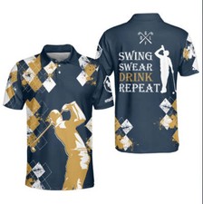 Swing Swear Drink Repeat Golf Polo Shirt, Golf shirt for men, Golf player gift 6