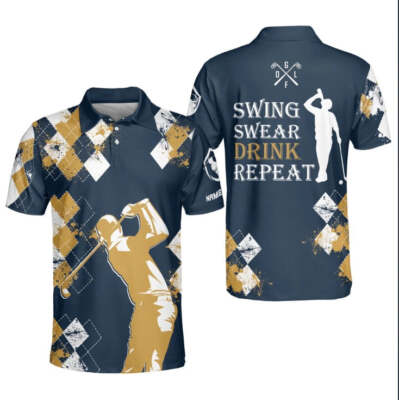 Swing Swear Drink Repeat Golf Polo Shirt, Golf shirt for men, Golf player gift_6