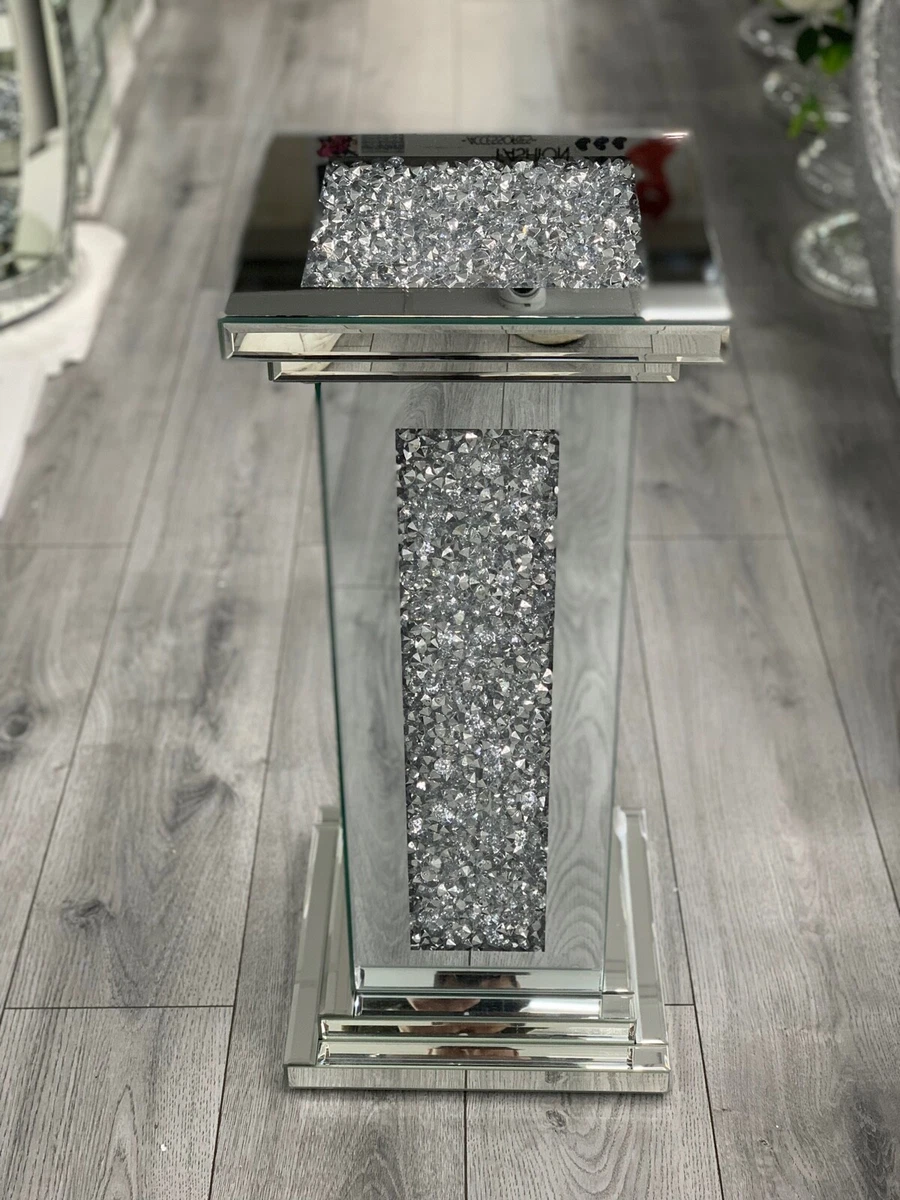 Mirrored End Table Sparkly Silver Crushed Diamond Crush Crystal Star Shine