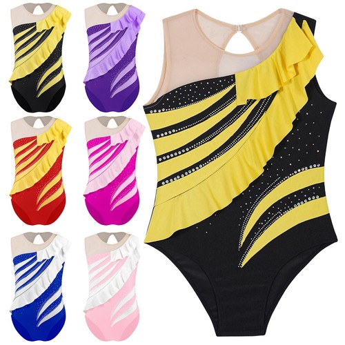 Kids Girls Rompers Dancing Jumpsuit Athletic Leotard Performance Bodysuit Yoga - Picture 2 of 53