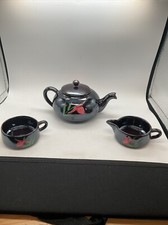 Palmar Hecho en Japón - Tetera vintage con tapa, crema y taza - Negra