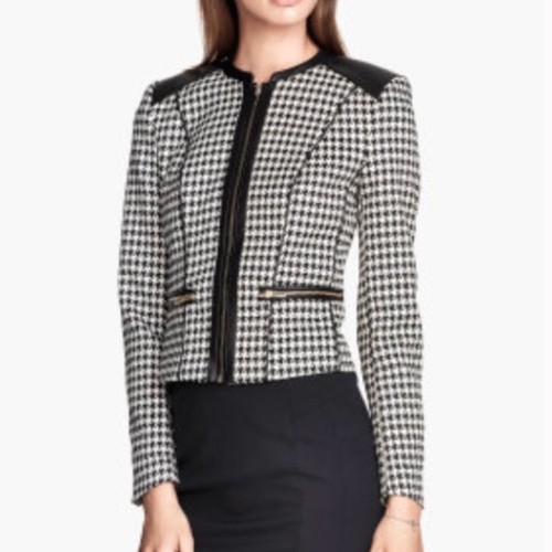 H\u0026M Leather Detail Houndstooth Jacket 