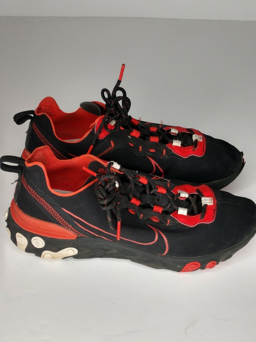 Nike React Element 55 Black Red White Script Swoosh Mens Size 10 Shoes  Sneakers