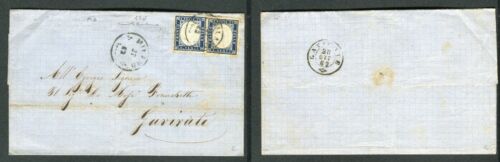 Antichi Stati Sardegna IV 20 c indaco missiva Milano a Gavirate 1862 lotto 482 - Afbeelding 1 van 1