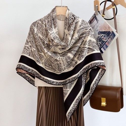 70% Cashmere & 30% Silk Wrap Scarf Street Print Double Face Square Shawl 53"