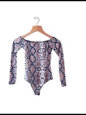 Pretty Little Thing Damen Langarm Schlangenmuster Top/Body Anzug Größe 8UK 