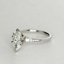 1.50Ct White Marquise Cut CZ Vintage Engagement Ring In Solid 925 Silver