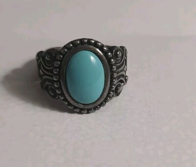 Avon Sterling Silver Oval Turquoise Blue Stone Ladies Ring Size 8 | eBay