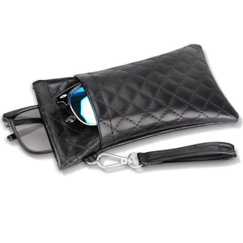 Double Eyeglass Case Glasses Case Soft with Carrying Strap One Size Black