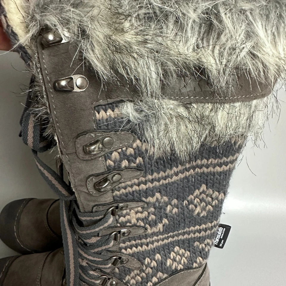 Botas Mukluks de piel sintética altas con cordones grises Gwen isla justa tejido aislante talla 7 Foto 2 de 4