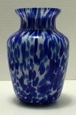 Art Glass Vase ~ Blue & White 7.5" 