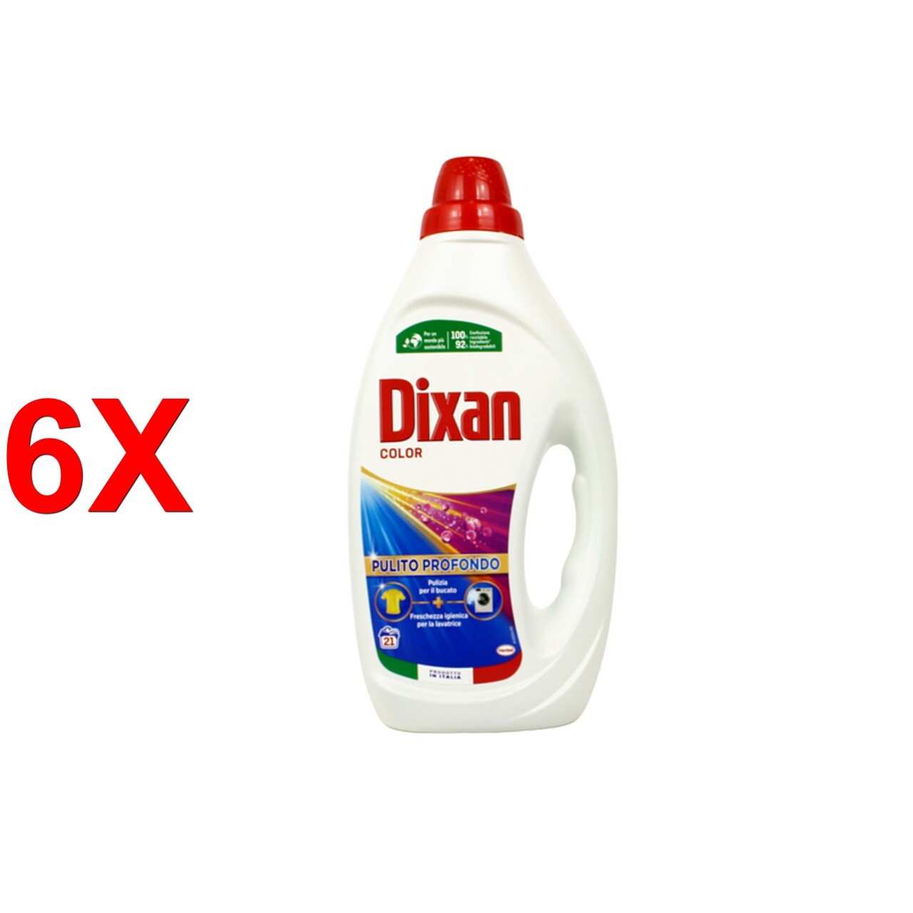 6 X Dixan Detersivo Liquido Bucato Lavatrice Pulito Profondo - Color 21 Lavaggi