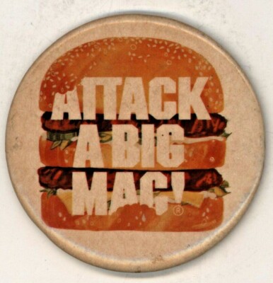 1980's McDonald's Attack A Big Mac 3 1/2'' Pinback Button