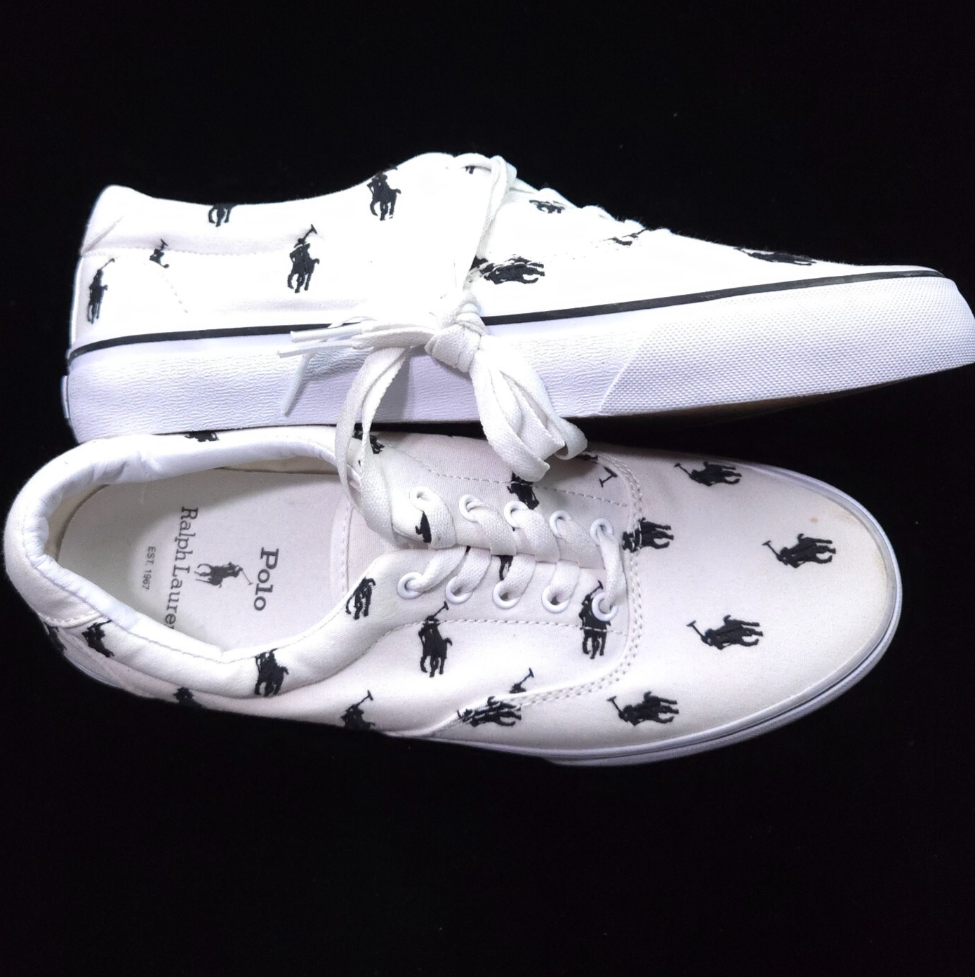 NUOVO! SCARPE SNEAKER POLO RALPH LAUREN 9 BIANCO NERO DOT ALLOVER PONY THORTON