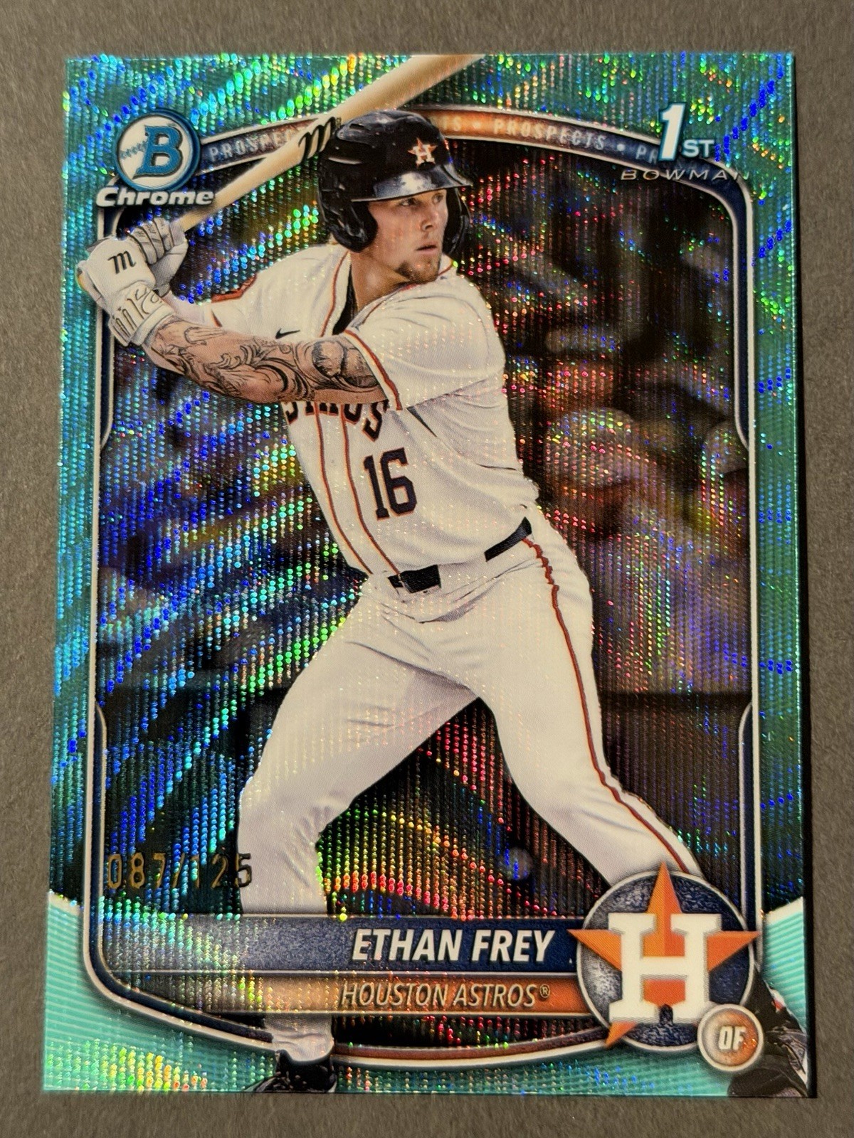 ETHAN FREY 2025 BOWMAN CHROME DRAFT 1ST AQUA WAVE REFRACTOR 87/125