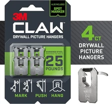 3M CLAW 25 lb. Drywall Picture Hanger with Spot Markers, Medium, Gray 