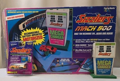 Vtg 1997 Playing Mantis Sizzlers Mach 500 Race Track Charger + 3 Cars + 1 NIB 