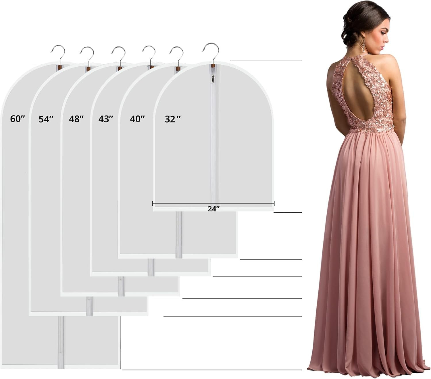 Clear Garment Bags for Dresses and Gowns - 24'' X 40'' (Set of 12)