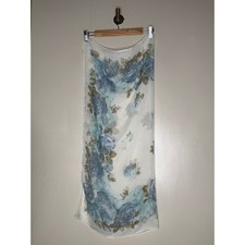 Sheer Blue Rose Floral Scarf Oversized Romantic Wrap 68 x 32