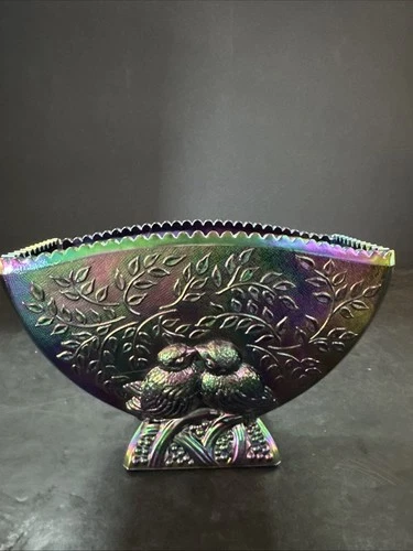 FENTON Vintage Amethyst Carnival Glass Love-Birds Vase  Mint Stunning