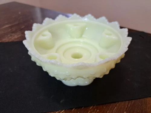 1970s Fenton Hobnail Custard Vaseline Glass 6 Candle Holder