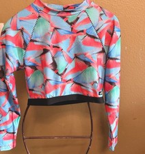 Dolfin XL Long Sleeve Cropped Stretch Rash Guard Swim Shirt Geometric Multicolor