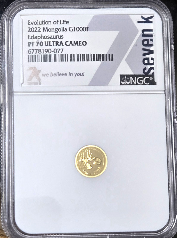 2022 Mongolia G1000T .5 Gram Gold Edaphosaurus NGC PF70 ULTRA CAMEO 