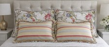 Waverly Cottage Floral Bird Bedding Sham Set 2 King + 2 Ruffled Euro Shams