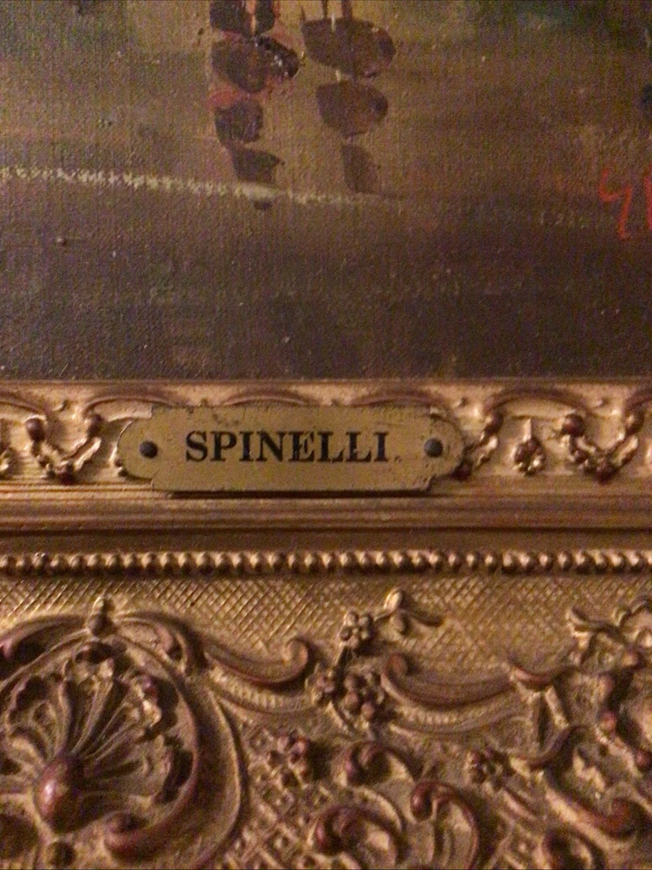 Pintura al óleo sobre lienzo de escena parisina firmada Spinelli marco ornamentado 20 X 17 Foto 3 de 4