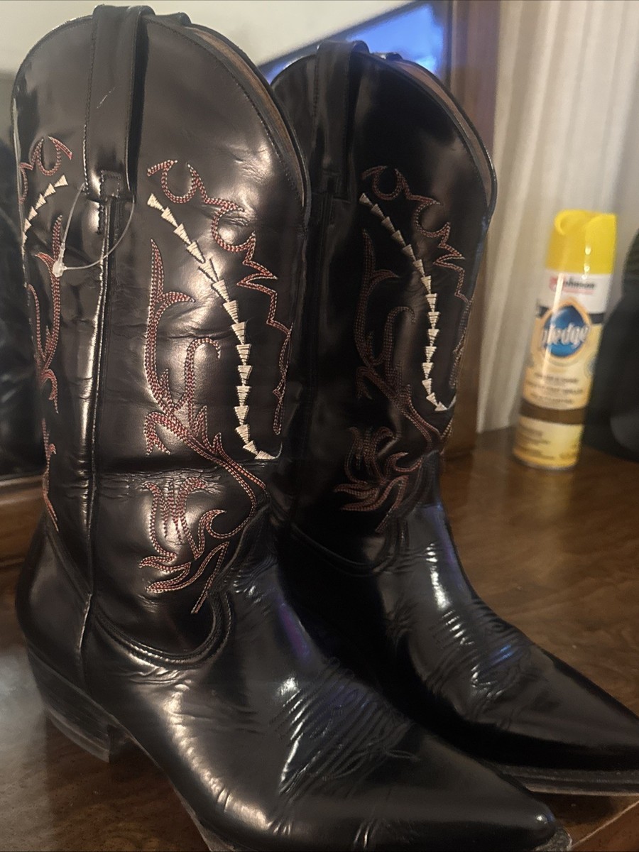 靴 PISTOLERO GRGEMAN US9 Vintage Men's Pistolero Black Embroidered Western Cowboy Boots