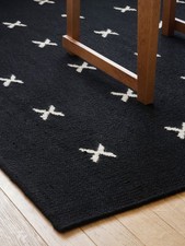 Antiker Schwedischer Teppich Schwarz Vintage Kelim Handarbeit Flachgewebe Boh...