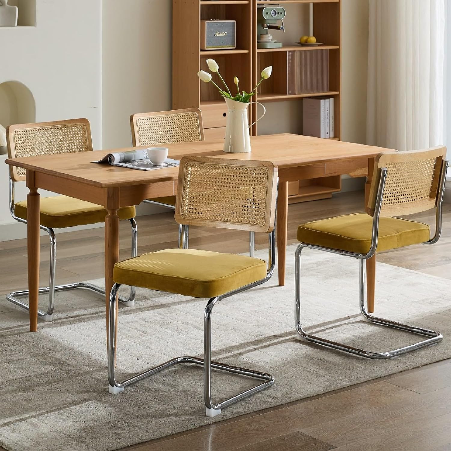 S With Rattan Back And Chrome Base