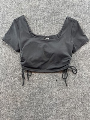 JoyLab Shirt Womens Small Black Cropped Short Sleeve Scoop Neck Drawstring Top